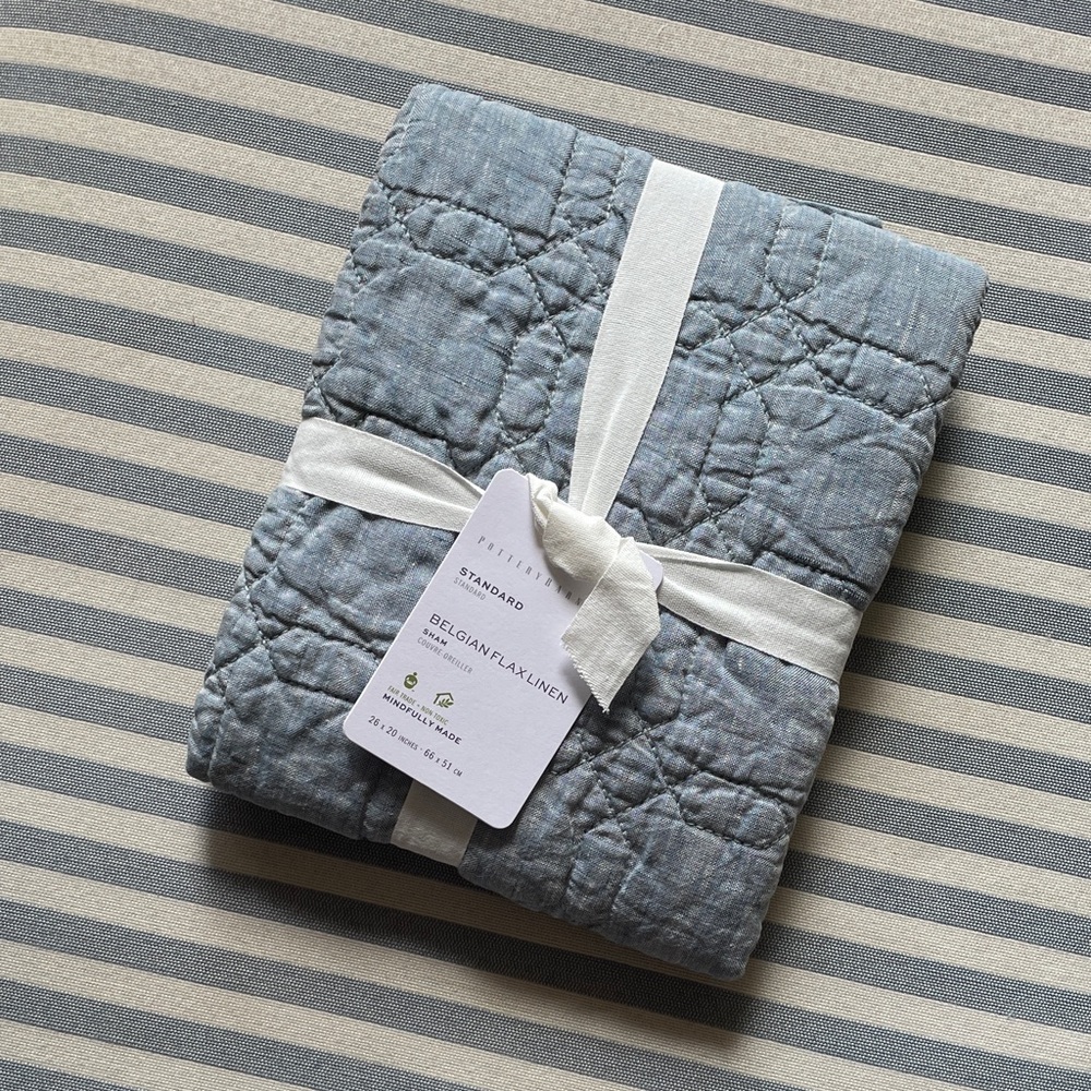 Pottery Barn Belgian Flax Linen Standard Sham in Chambray